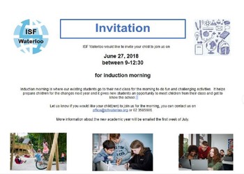 ISF Induction Morning - June 27, 9:00-12:30